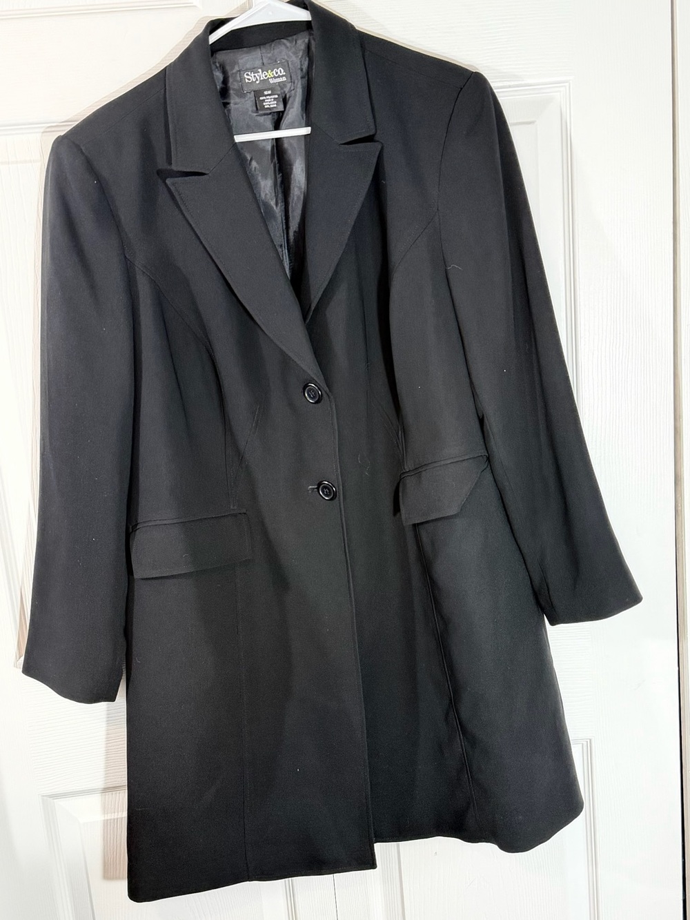 Style and Co Woman Longline Blazer Coat Black Plus Size 16W Tailored business